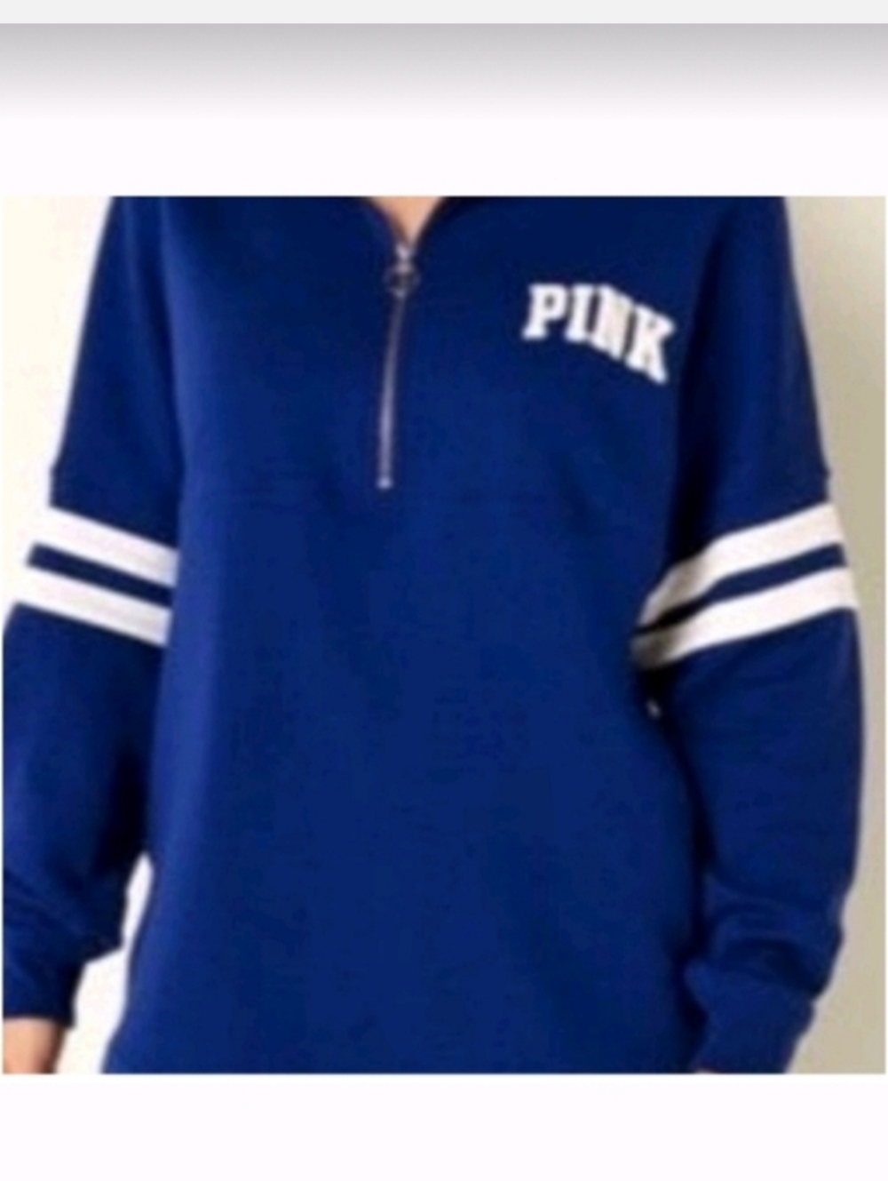 PINK VS Varsity Quarter-Zip Oversized Pullover Sweatshirt Beaming Blue